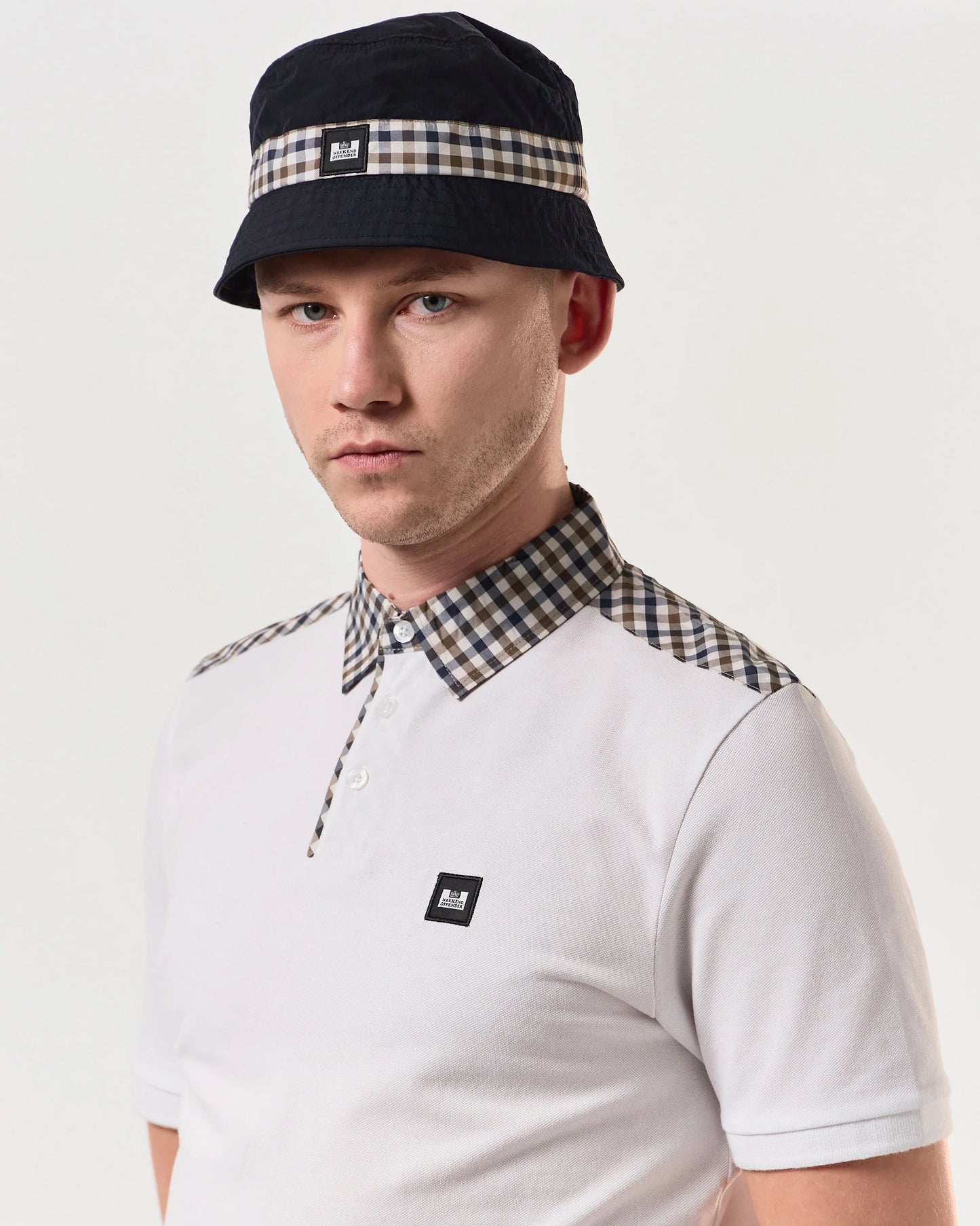 Weekend Offender - Costa Mid Check Polo Shirt White