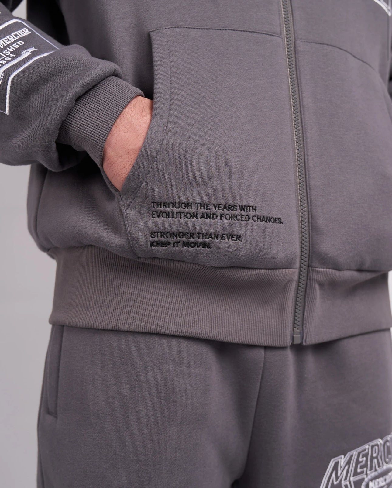 Mercier Steel Grey White Compton Zip Up Hoodie