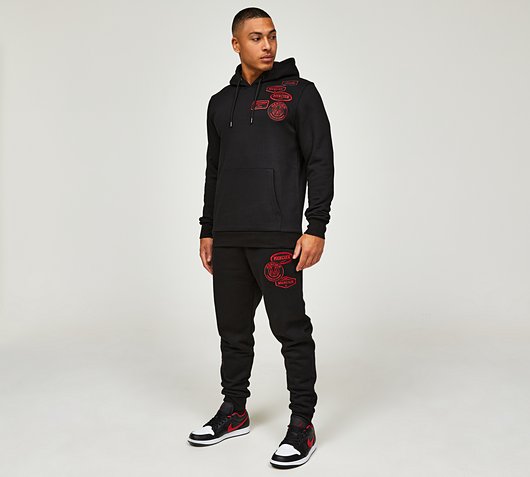 Mercier Tonal Badge Black Red Joggers