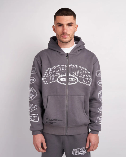 Mercier Steel Grey White Compton Zip Up Hoodie