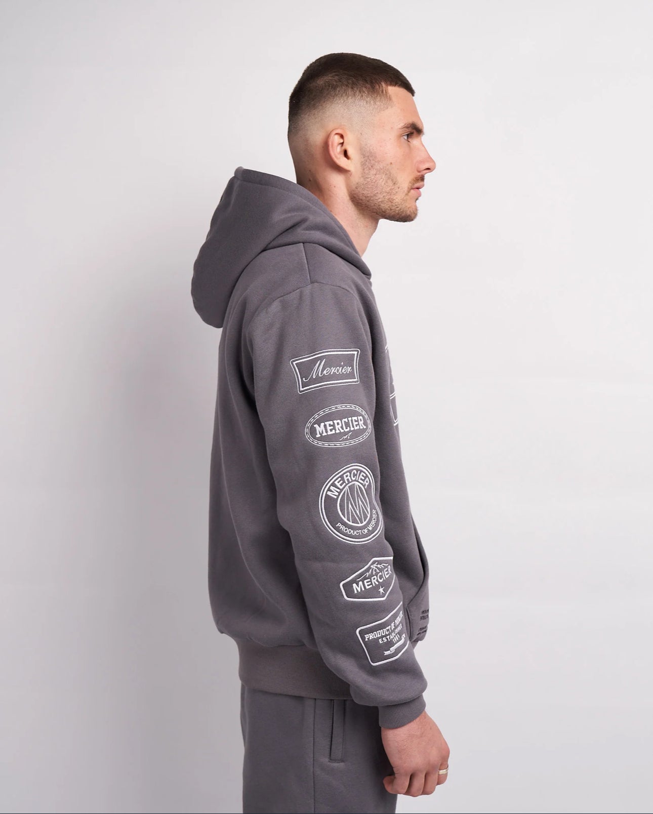 Mercier Steel Grey White Compton Zip Up Hoodie