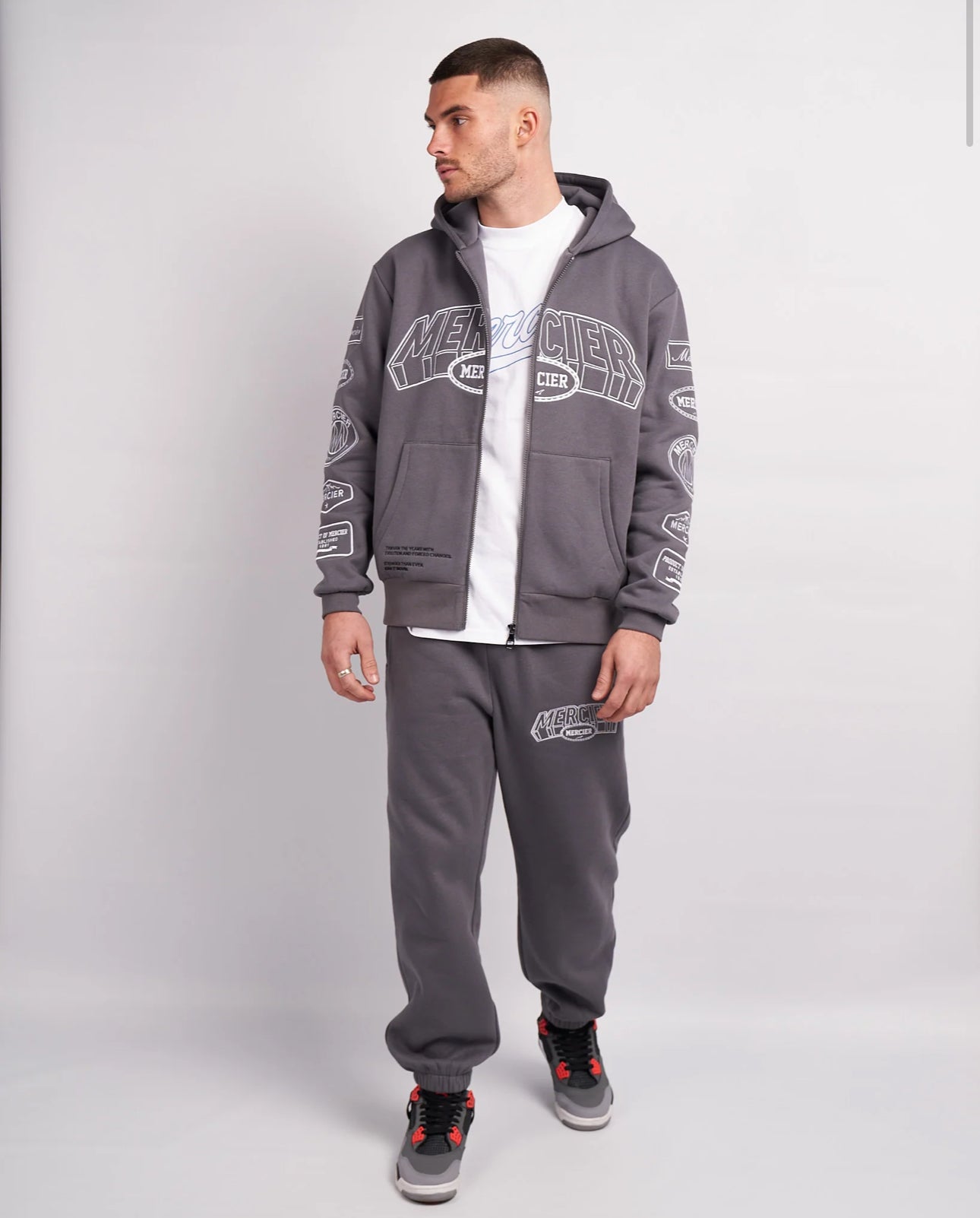 Mercier Steel Grey White Compton Zip Up Hoodie