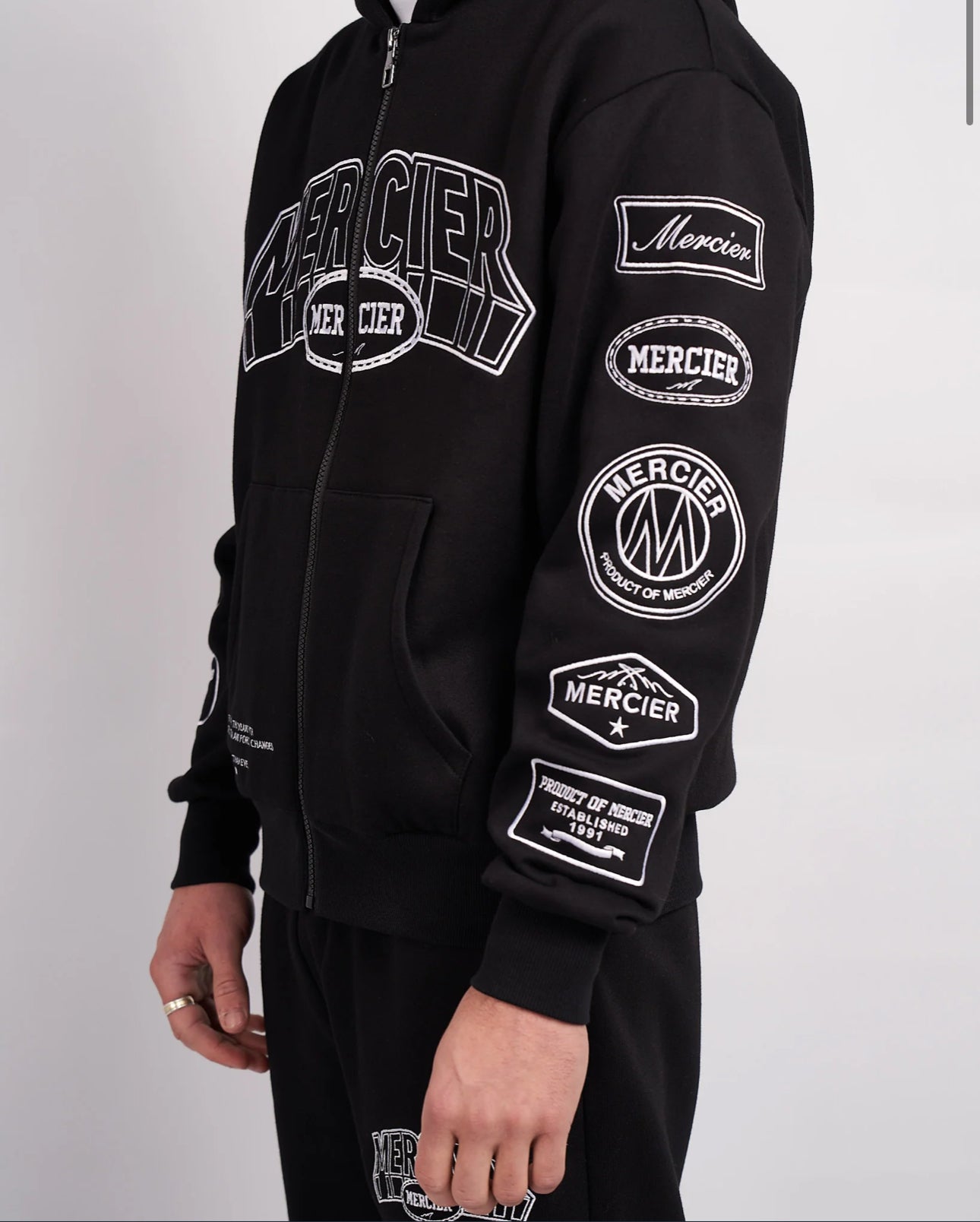 Mercier Black White Compton Zip Up Hoodie