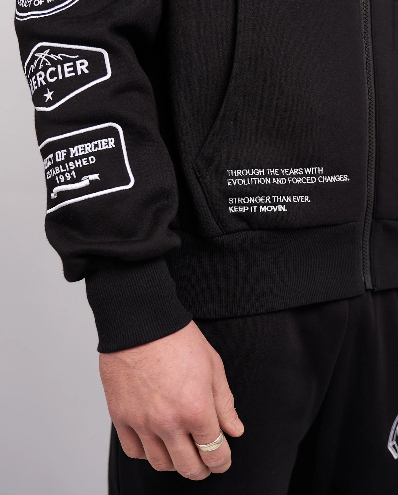 Mercier Black White Compton Zip Up Hoodie