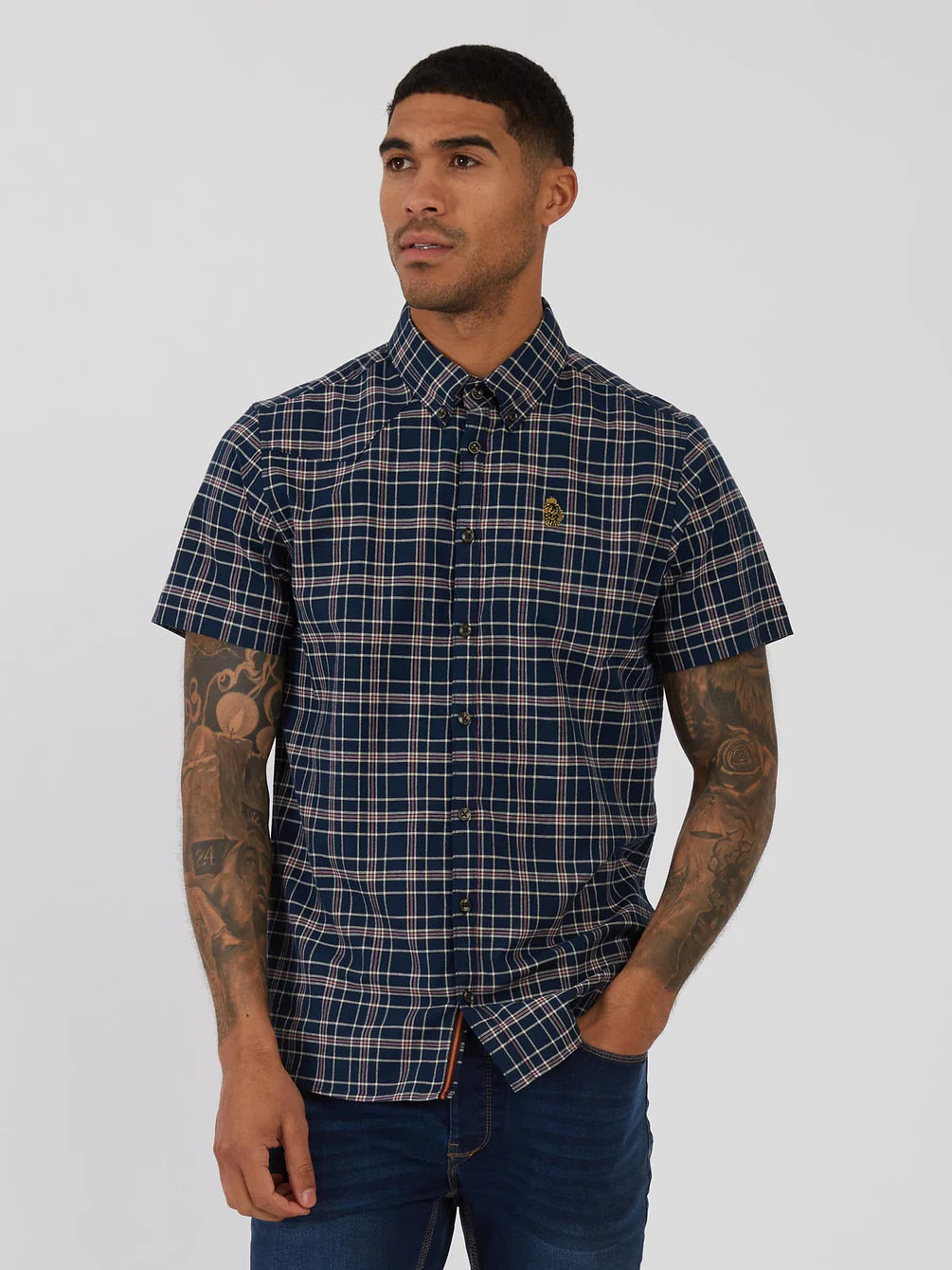 Luke 1977 - Cambridge S/S Shirt Dark Navy Mix